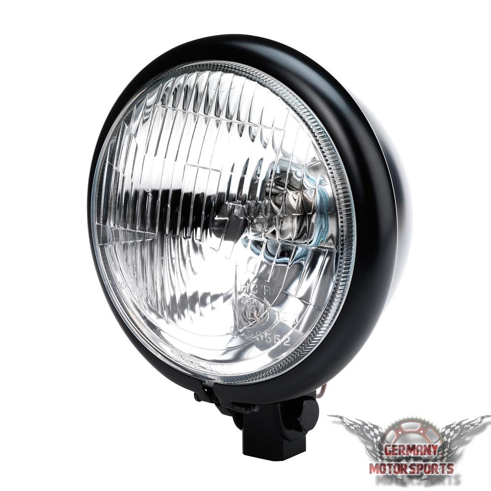 LED Motorrad Scheinwerfer Skyline BM H4 Schwarz Klar Glas 5 3/4 Zoll mit  Halterung