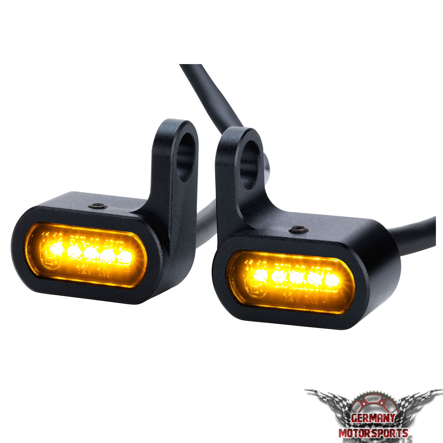 LED Motorrad Mini Blinker für Armatur Gabel Fender Custom Chopper Cruiser  schwarz getönt