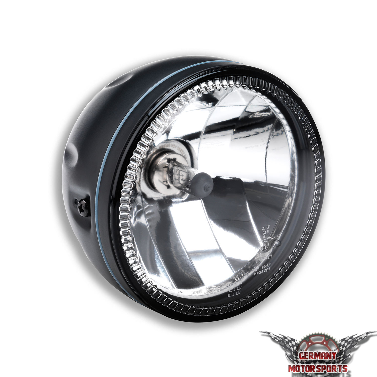 ToXx Led Motorrad Scheinwerfer Skyline H4 Schwarz Klar Glas Harley Chopper 5 3/4 