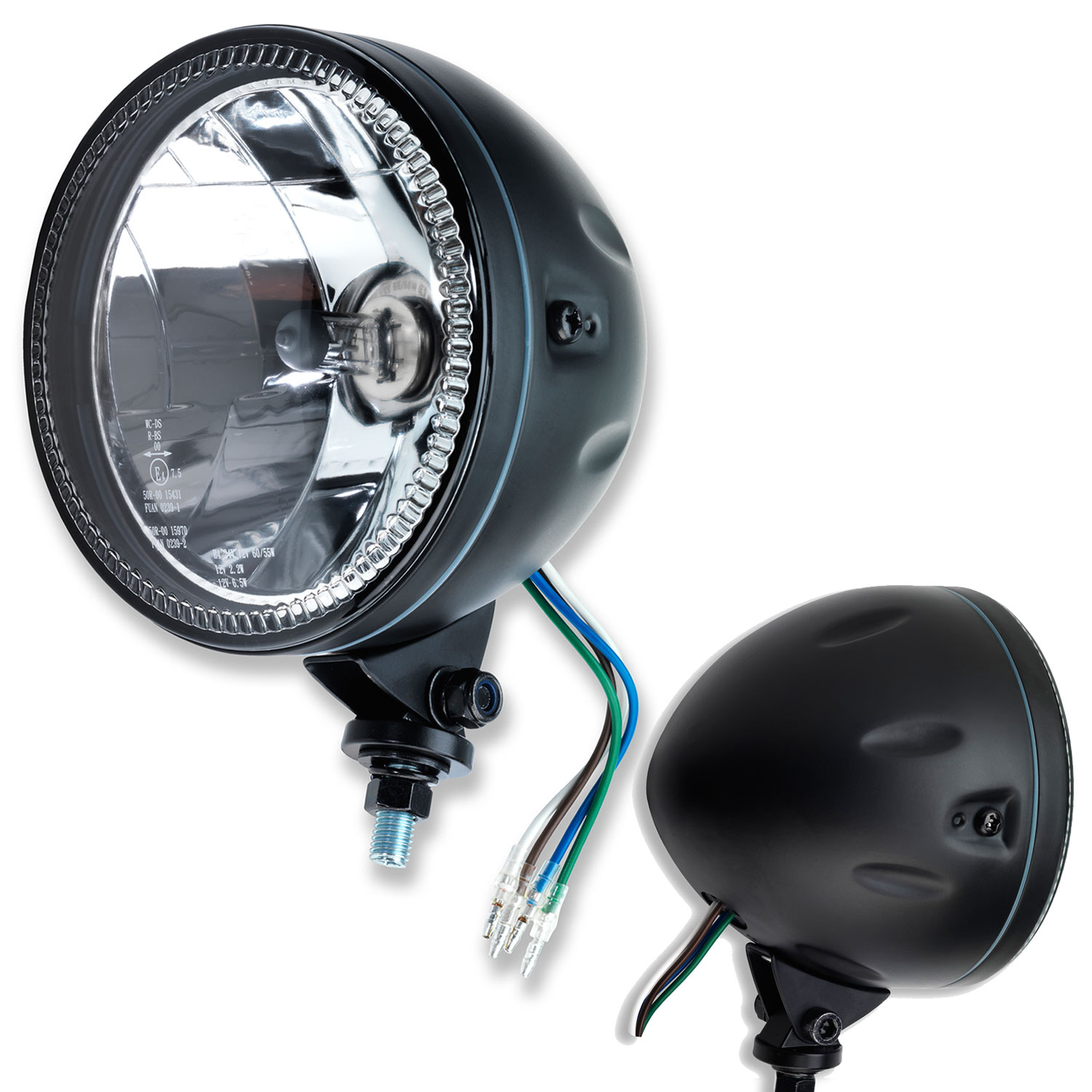 LED Motorrad Scheinwerfer Skyline BM H4 Schwarz Klar Glas 5 3/4