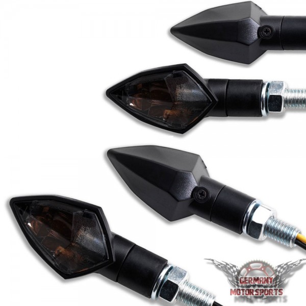 Motorrad Halogen Mini Blinker Rock Racce kurz schwarz getönt 4er Set 2 Paar 12V