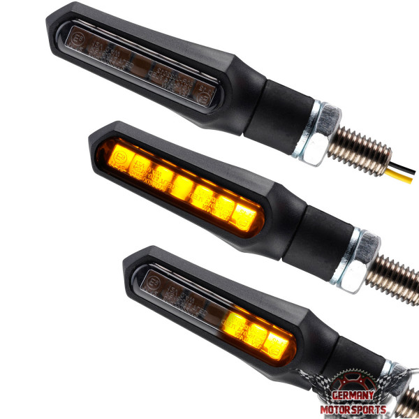 Motorrad LED Lauflicht Blinker Sequentiell Shark schwarz smoke getönt  E-geprüft vorn hinten, Blinker LED / Halogen, Blinker