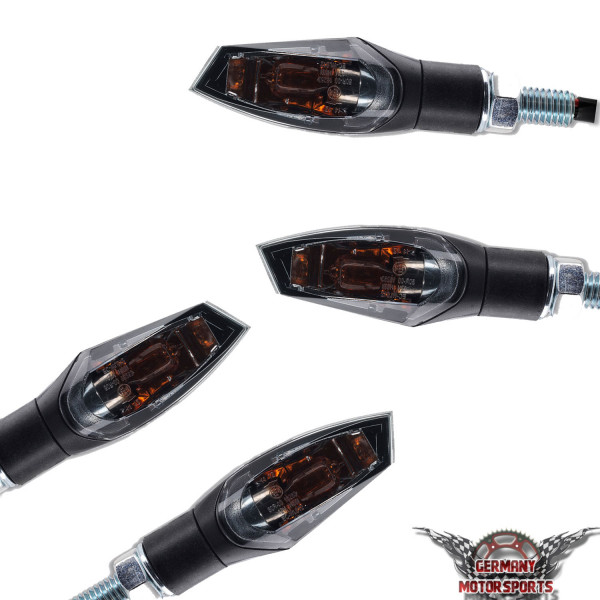 4x Motorrad Halogen Mini Blinker Nova schwarz e-geprüft vorn + hinten
