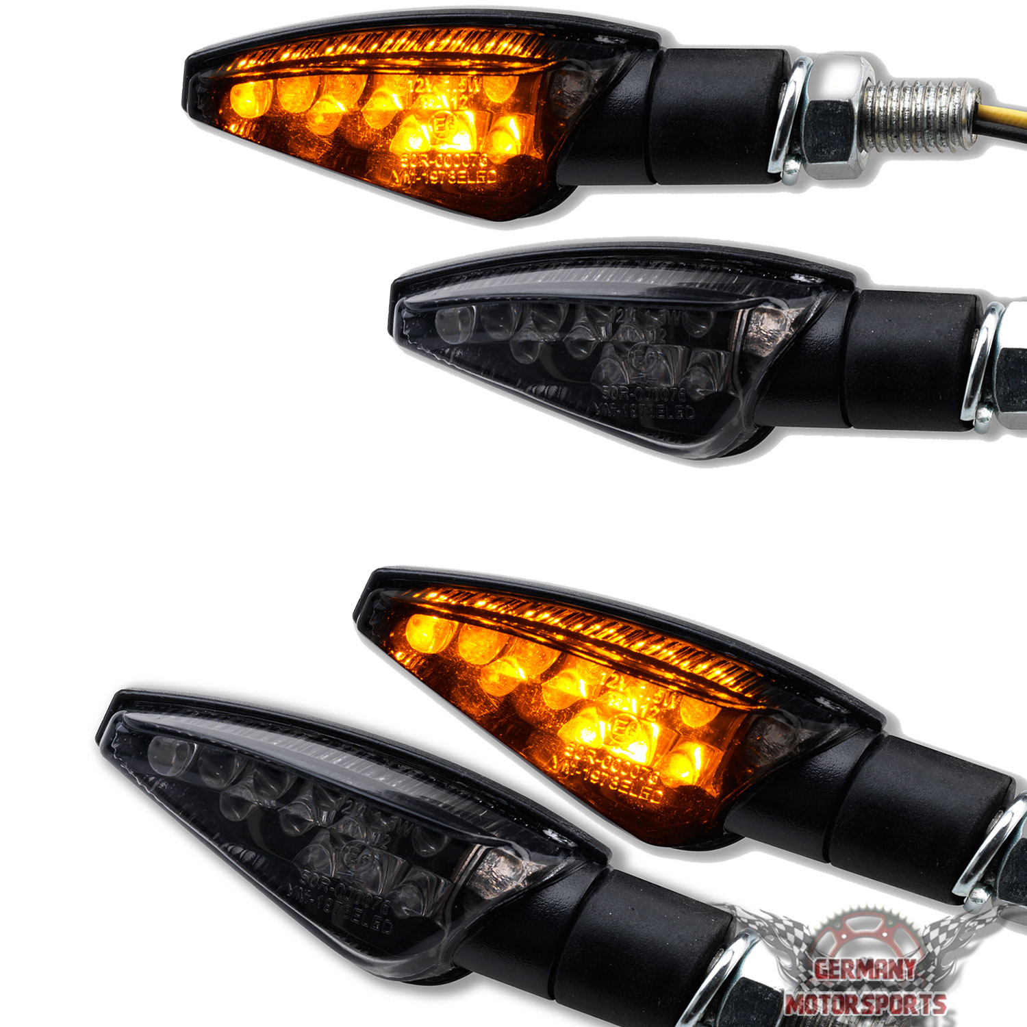 Motorrad LED Mini Blinker Toledo Teo schwarz getönt 4 Stück 2 Paar
