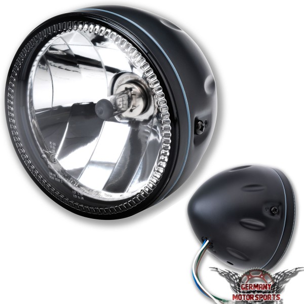 LED Motorrad Scheinwerfer Skyline H4 Schwarz Klar Glas 5 3/4 Zoll ohne Halterung