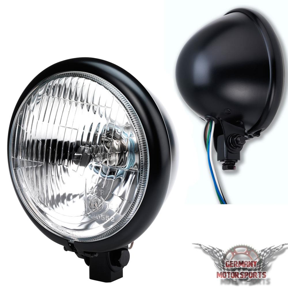 ToXx LED Motorrad Scheinwerfer Skyline H4 Schwarz Klar Glas 5 3/4 Zoll ohne  Halterung, Hauptscheinwerfer, Scheinwerfer