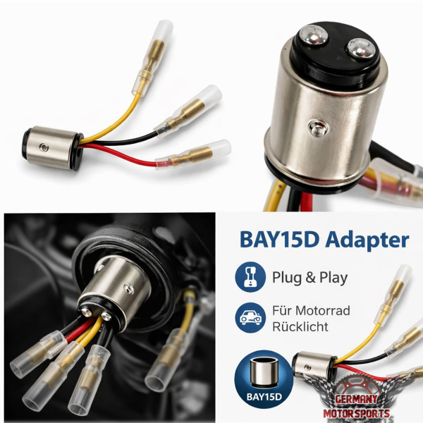 Motorrad Rücklicht Adapterkabel Typ 2 für Birnenfassungen (BAY15D)