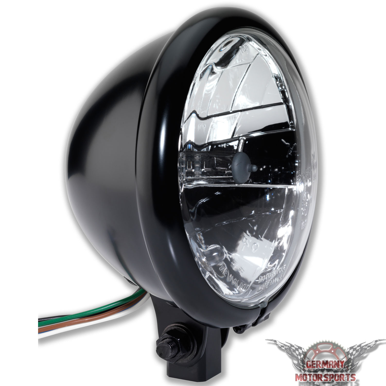 LED Motorrad Scheinwerfer Skyline H4 Schwarz Klar Glas 5 3/4 Zoll