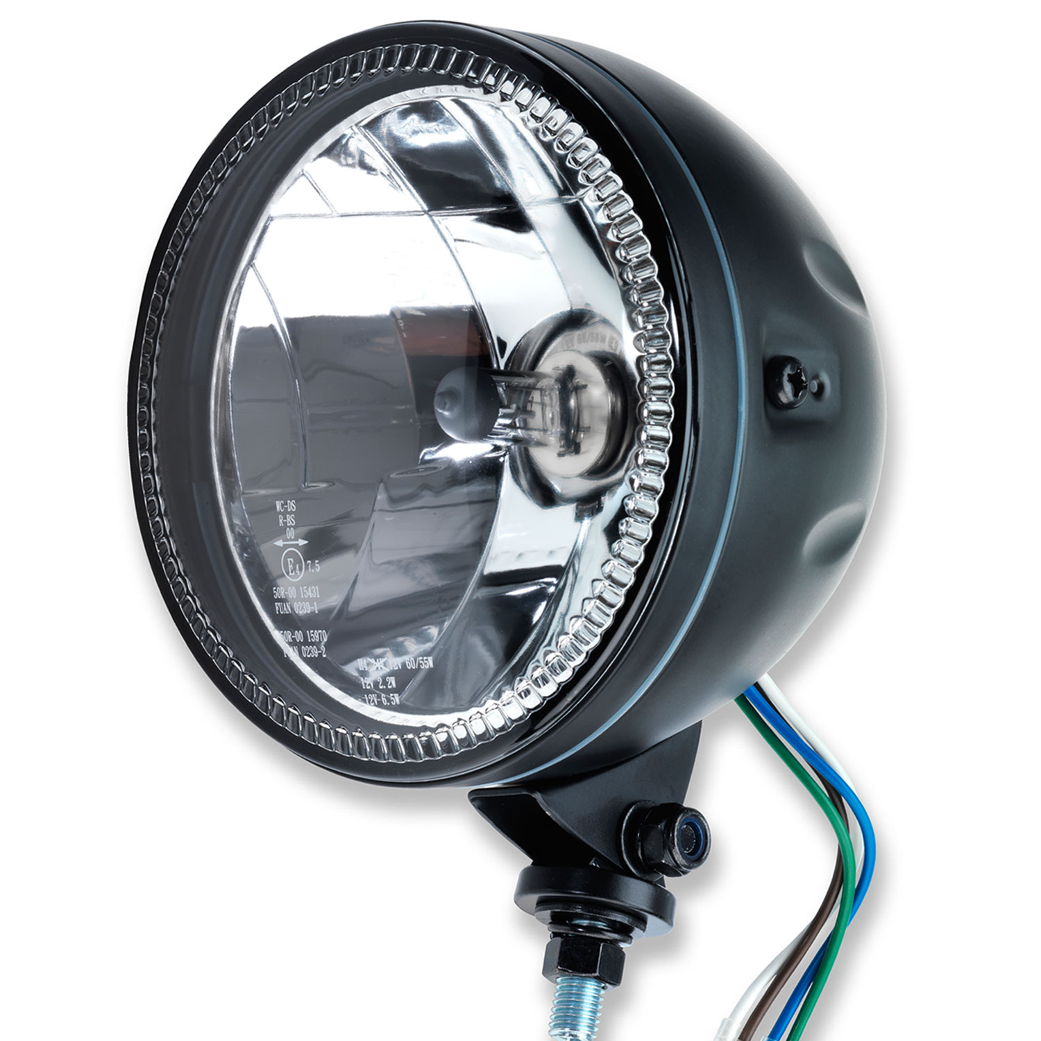 ToXx LED Motorrad Scheinwerfer Skyline H4 Schwarz Klar Glas 5 3/4